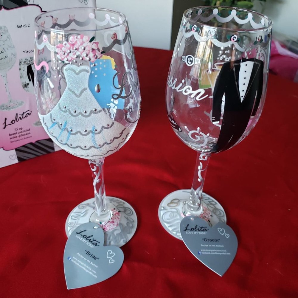 LOLITA "Love my Wine" Wedding Bride&Groom Wine glasses set